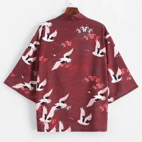 Zaful Men's Kimono Cardigan Open Front, Red Wine - Picture 2 of 5